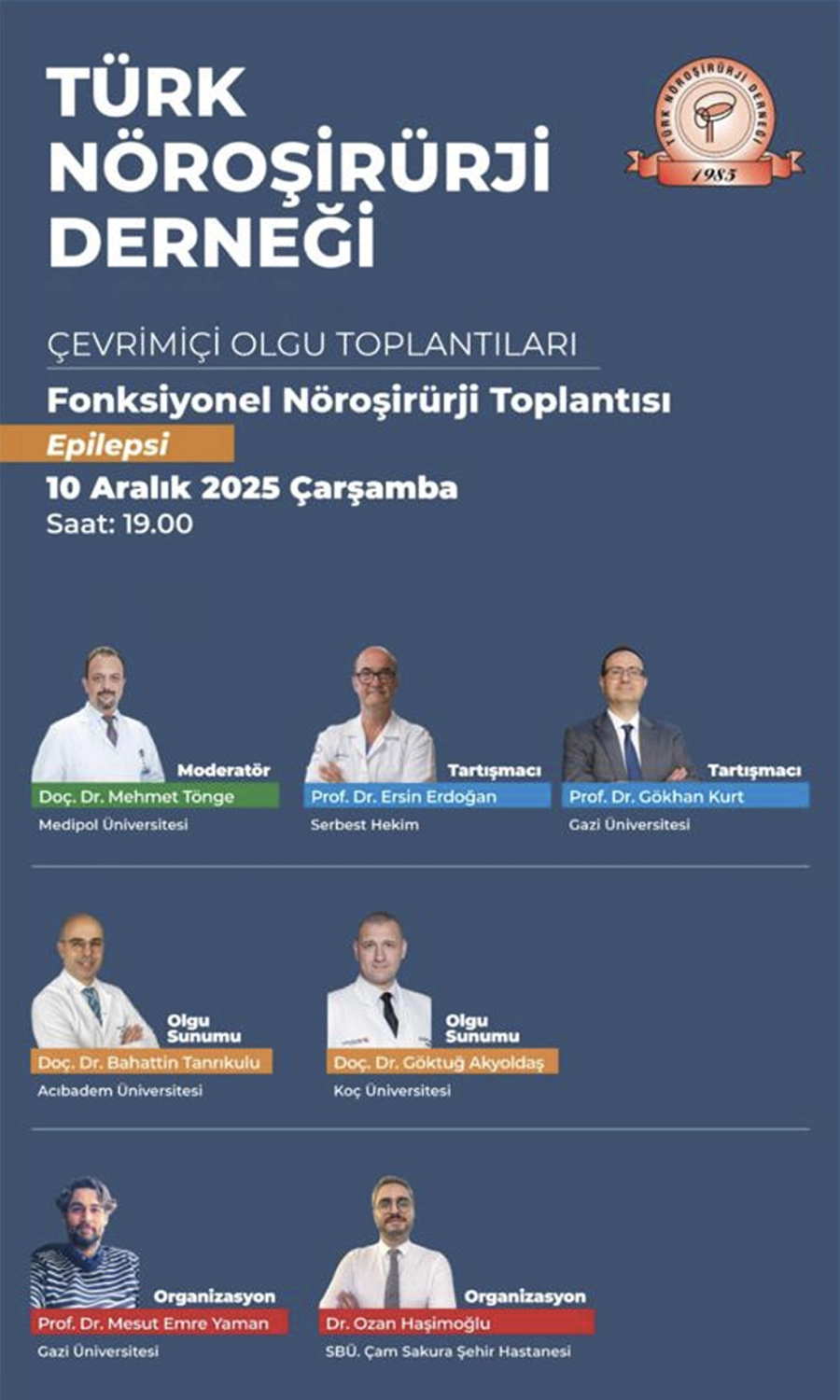 Türk Nöroşirürji Derneği Fonksiyonel Nöroşirürji Epilepsi Toplantısı 10 Aralık 2025